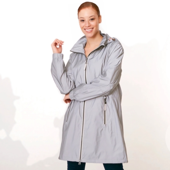 nuage Reflective Hooded Raincoat Silver  Outdoor Size 14 - Picture 1 of 15